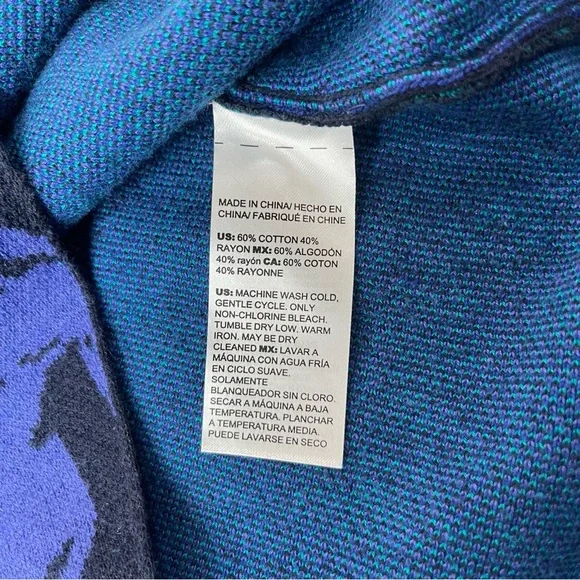 Chico's Floral Round Neck Pullover Sweater Jacquard Blue Purple Knit Sz 0 Small - Picture 6 of 6